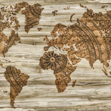 Mapa mundial sobre tablero de madera